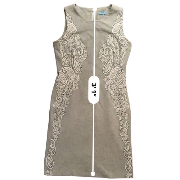 J. McLaughlin Black Gray Checked Dress Paisley Inset Stretch Midi Size Medium - Picture 3 of 9